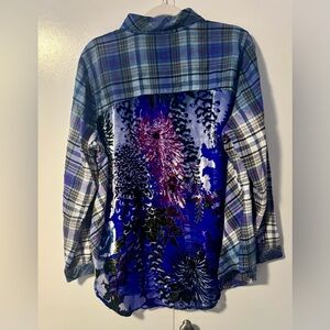 Soft Surroundings Mixed Media Plaid & Velvet Burnout Floral Tunic – Large EUC